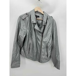 Torrid Silver Faux Leather Asymmetrical Biker Jacket Women Size 2